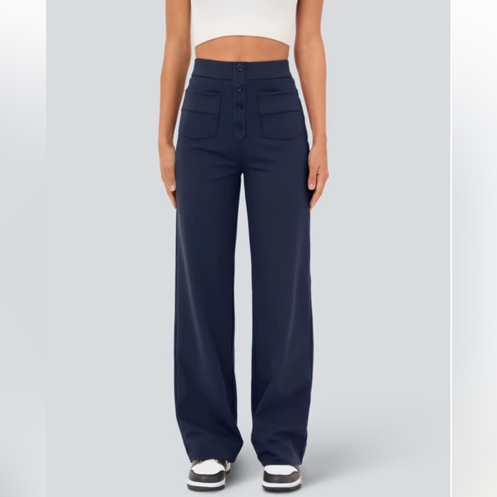 Halara DayStretch High Waisted Pockets Straight Leg Casual Pants Size MP Petite